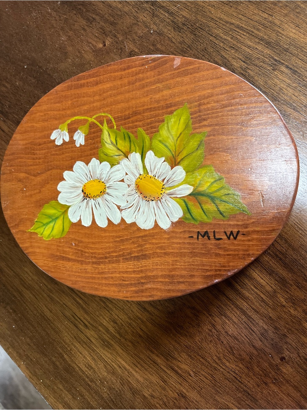 Vintage Hand Painted Daisy Wood Wall Plaque Folk Art 1970s Cottagecore